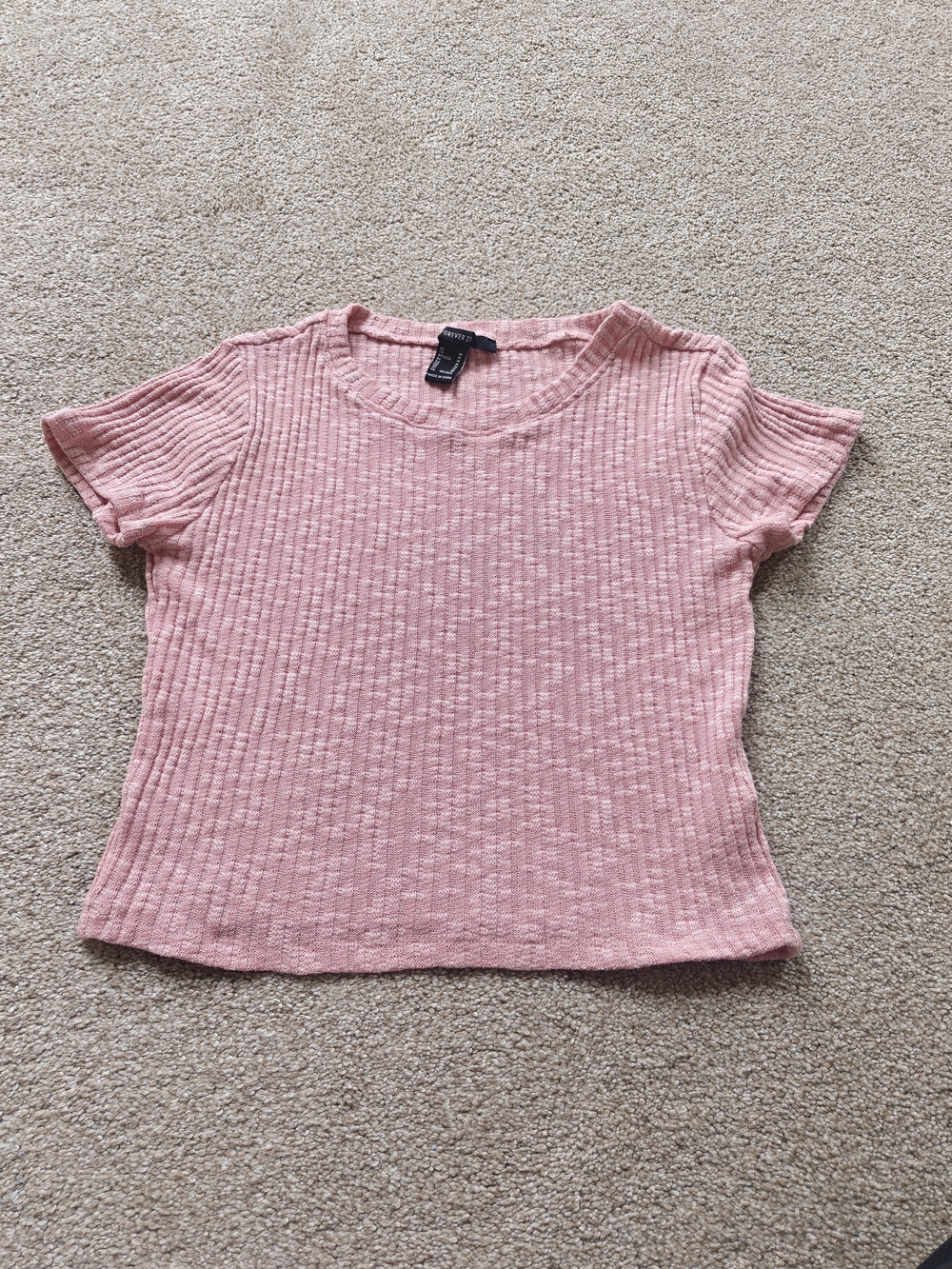 Forever 21 Pink Ribbed Short-Sleeve Crop Top